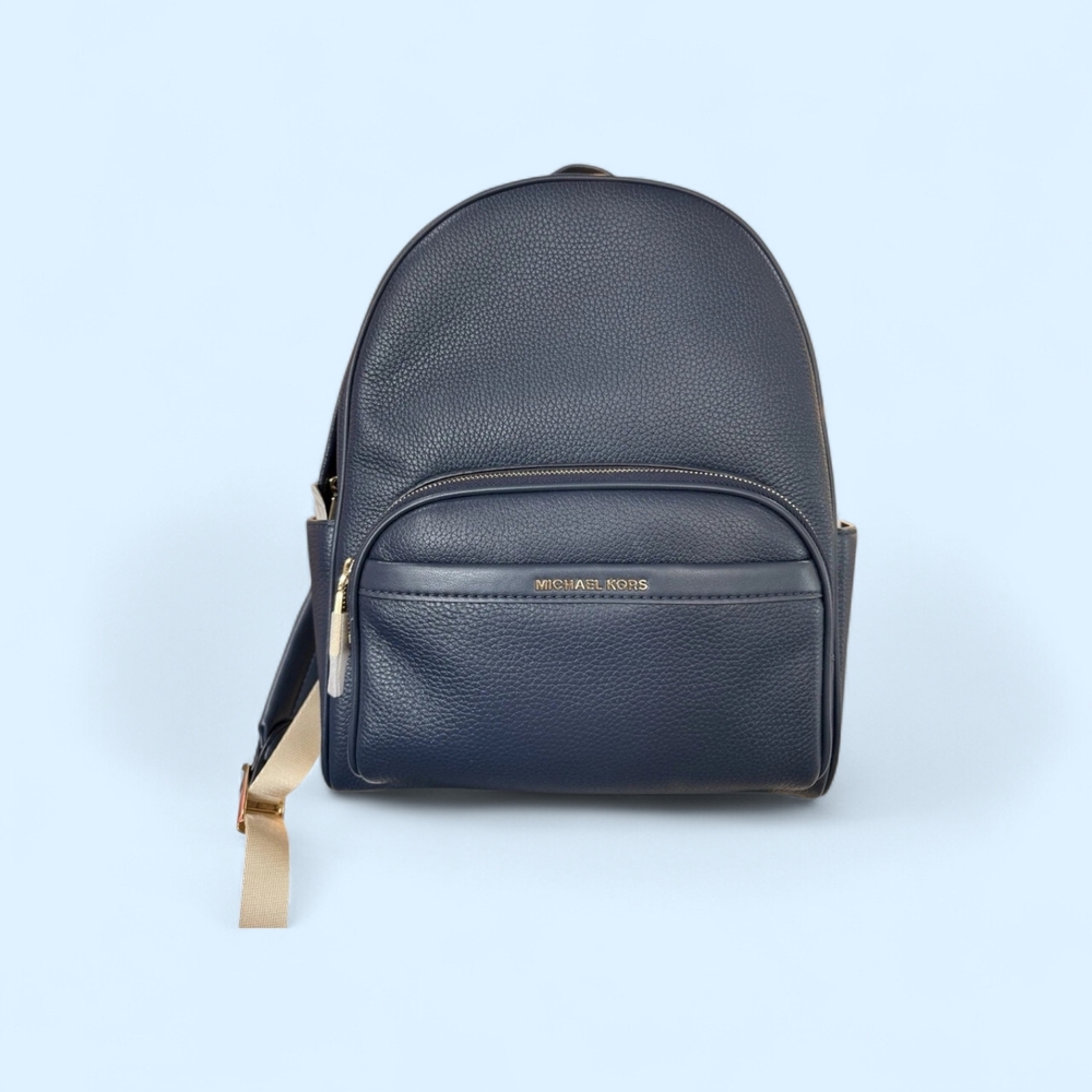 Michael Kors Dark Blue Leather Backpack with Gold Details